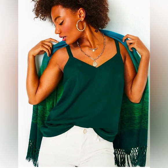 Lilly pulitzer Nadia satin cami / blouse top  in EVERGREEN green size 6 NWT - Picture 4 of 14